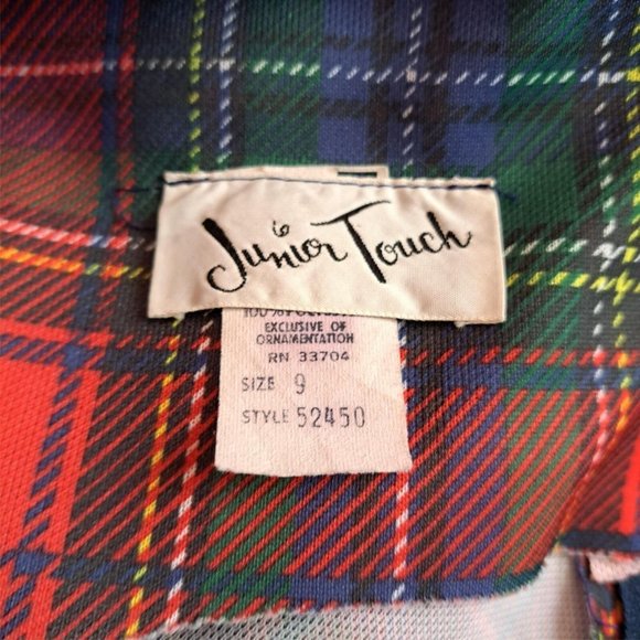 Vintage 1970s Plaid Dress Polyester Red Green White Maxi Empire Waist  Size 9 - Picture 7 of 7